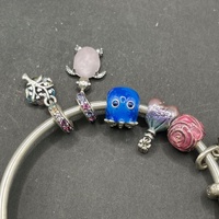 Ladies 925 Sterling Silver Round Charm Bangle