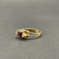 Ladies 14ct Yellow Gold Red Heart Shape Gemstone Ring