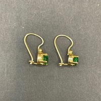Ladies 18ct Yellow Gold Green Gemstone Dangle Earrings