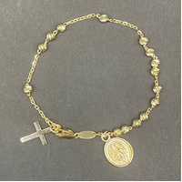 Ladies 9ct Yellow Gold Cable & Bead Link Bracelet