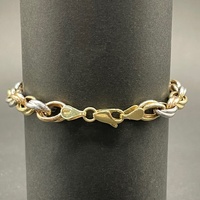 Large View Ladies 9ct Three Tone Gold Oval Belcher Link Bracelet