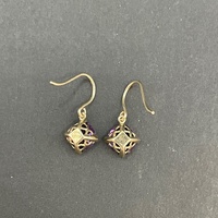Ladies 9ct Yellow Gold Purple Droplet Earrings