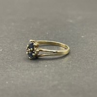 Ladies 9ct Yellow Gold Blue Gemstones and Diamonds Ring