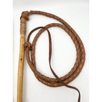 Large View Hide Stockwhips Pair 4 Plait 6ft Leather Whips Dual Training Whips