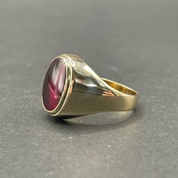 Mens 9ct Yellow Gold Red Gemstone Ring