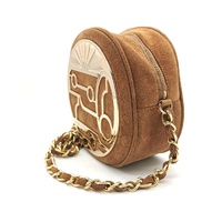 Oroton Suede Round Shoulder Bag Chain Strap Emblem Design Vintage Style