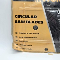 Workzone 3pc 180mm TCT Circular Saw Blades Set 16 24 40T 20mm Bore