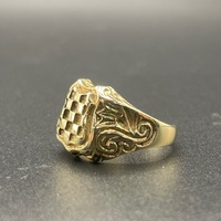 Mens 9ct Yellow Gold Checkered Shield Ring