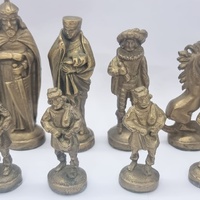 Vintage Metal Chess Set Brass Bronze Chessmen 32 Piece Mid Century