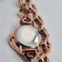 Elite 5089017 Rose Gold Crystal Watch and Bracelet Set Mother of Pearl Dial