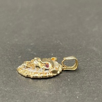 Mens 9ct Yellow Gold Red Gemstone Lion Head Pendant