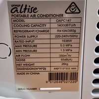 Omega Altise OAPC147 4kW Portable Air Conditioner 14000BTU R410A White