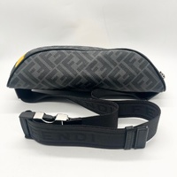 Fendi Diagonal Belt Bag Grey FF Textured Fabric Black Leather Italy