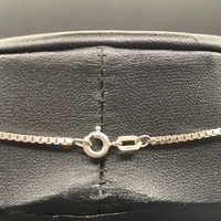 Ladies 925 Sterling Silver Box Link & Red Gemstone Necklace