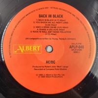 AC/DC Back In Black LP 1980 Reissue Albert Australian Pressing Vinyl Record