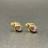Ladies 9ct Yellow Gold Purple Gemstone Stud Earrings