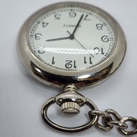 Silver Tone Quartz Fob Pocket Watch with Curb Chain and Military Dial