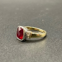 Ladies 9ct Yellow Gold Red Gemstone and Diamond Ring