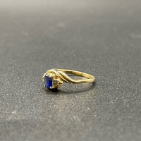 Ladies 9ct Yellow Gold Blue Gemstone & Diamond Ring