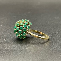 Ladies 10ct Yellow Gold Cluster of Green Gemstone Ring