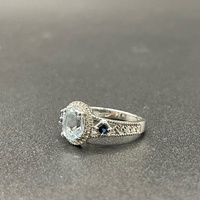 Ladies 14ct White Gold Blue Gemstone & Diamond Ring