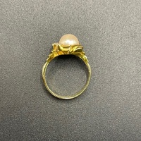 Ladies 9ct Yellow Gold White Pearl & Diamond Ring