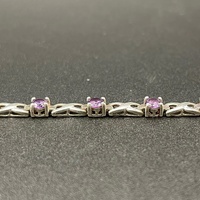 Ladies 925 Sterling Silver Fancy Link Purple Gemstone Bracelet