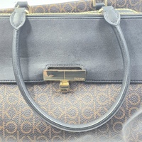 Calvin Klein Becky Triple Compartment Turnlock Tote Brown Khaki Black