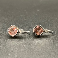 Ladies 18ct White Gold Pink Stone Drop Earrings