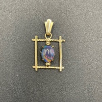 Ladies 9ct Yellow Gold Blue Opal Stone Pendant