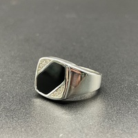 Mens 925 Sterling Silver Black Stone Ring
