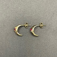 Ladies 9ct Yellow Gold Gemstone Semi Hoop Earrings