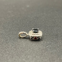 Ladies 10ct White Gold Blue Sapphire & Diamond Pendant