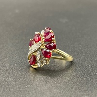 Ladies 9ct Yellow Gold Red Gemstone & Diamond Ring