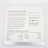 Platinum Jubilee 2022 50c Fine Silver Proof Coin Royal Australian Mint