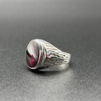 Mens 925 Sterling Silver Ruby Red Stone Ring
