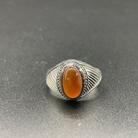 Mens 925 Sterling Silver Orange Stone Ring