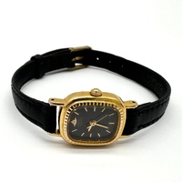 Seiko 2Y01-5A90 Ladies Quartz Watch Gold Tone Black Dial Leather Band