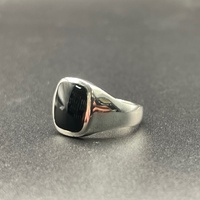 Mens 925 Sterling Silver Black Stone Ring
