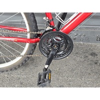 Repco 18 Speed Mountain Bike Red 26 Inch Wheel Shimano Gears Stunt Pegs