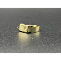 Mens 9ct Yellow Gold Diamond Signet Ring