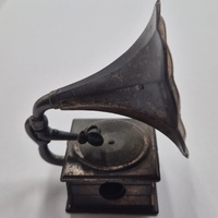 Antique Metal Gramophone Pencil Sharpener Vintage Desk Collectible Retro Office Decor