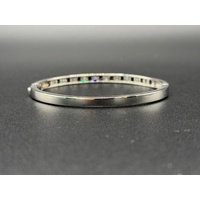Ladies 925 Sterling Silver Gemstone Hinged Bangle