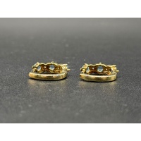 Ladies 9ct Yellow Gold Blue Gemstone & Diamond Huggie Hoop Earrings