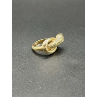 Unisex 9ct Yellow Gold Green Eyed Snake Ring 