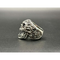 Mens 925 Sterling Silver Red Stone Skull Ring