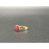 Ladies 14ct Yellow Gold Pink Gemstone Flower Ring