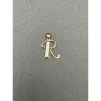Unisex 9ct Yellow Gold Letter Initial R Pendant