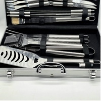 30pc Stainless Steel BBQ Grill Tool Set Utensils Kit Silver Hard Case
