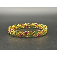 Ladies 21ct Yellow Gold Round Gemstone Bangle